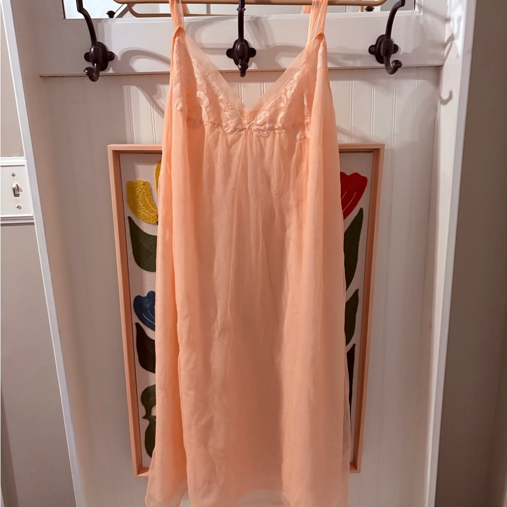 Vintage MCM Peach Lace Trim Nightgown by Kayser size medium